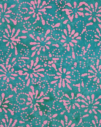 Coton Batik Aquarelle Floral Bleu Vert - Mercerine