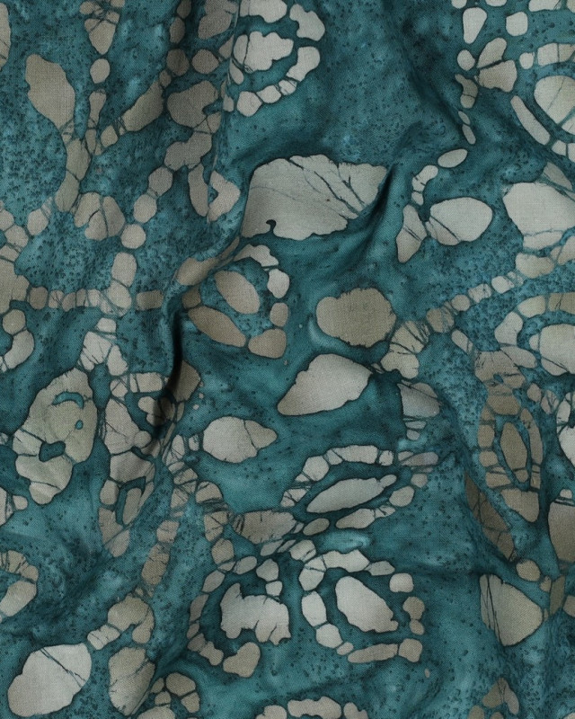 Coton Batik Motif Floral Bleu Vert - Mercerine