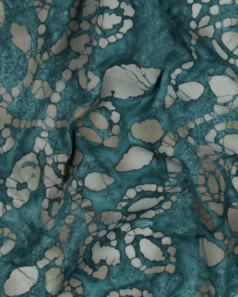 Coton Batik Motif Floral Bleu Vert - Mercerine