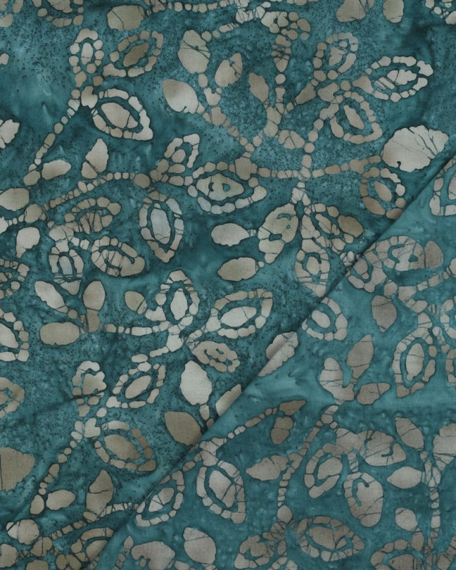 Coton Batik Motif Floral Bleu Vert - Mercerine
