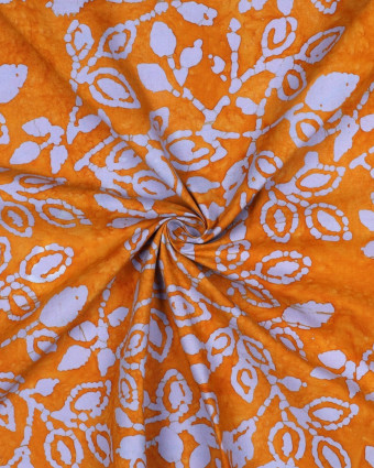 Coton Batik Orange Motif Floral - Mercerine