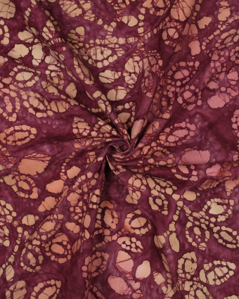 Coton Batik Motif Floral Aubergine - Mercerine