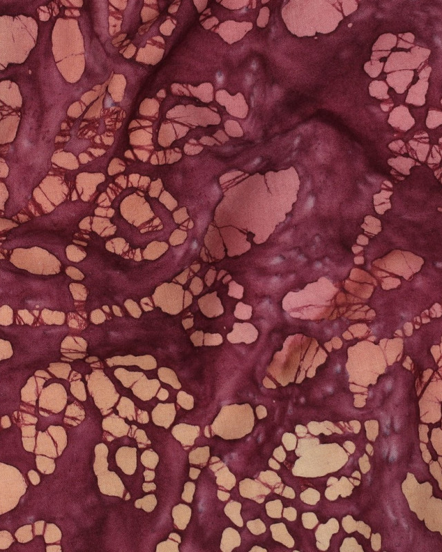 Coton Batik Motif Floral Aubergine - Mercerine