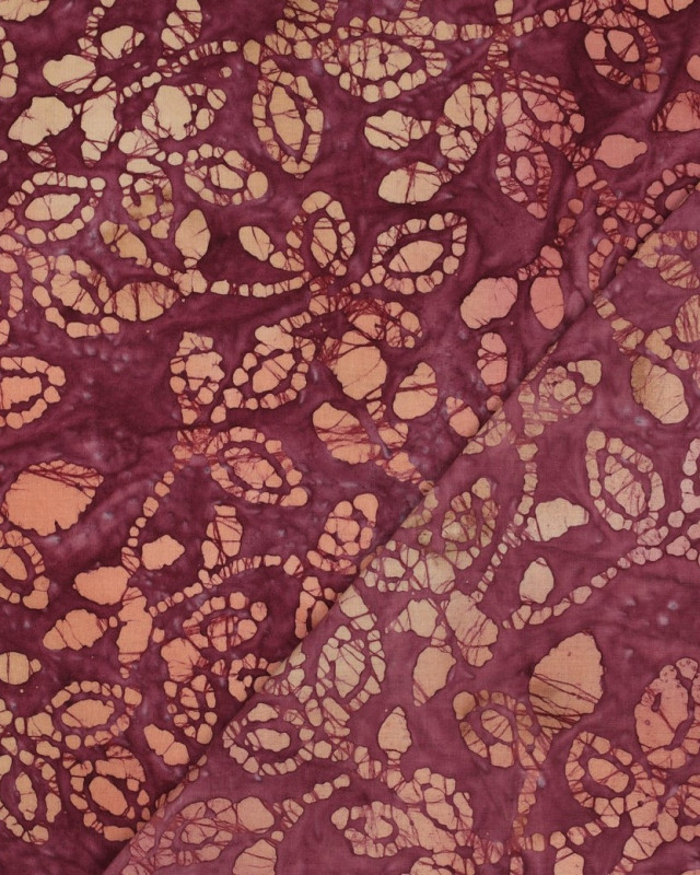 Coton Batik Motif Floral Aubergine - Mercerine