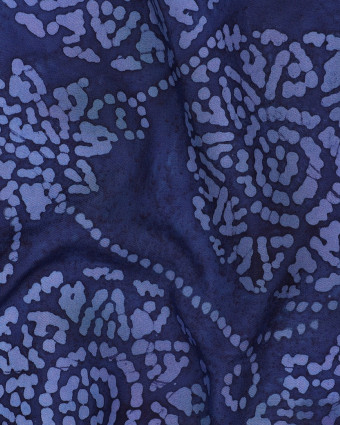 Viscose Batik Bleu Marine Motif Ethnique Floral Bleu - Mercerine