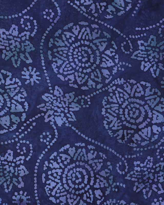 Viscose Batik Bleu Marine Motif Ethnique Floral Bleu - Mercerine