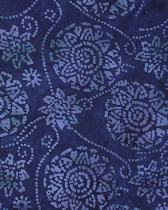 Viscose Batik Bleu Marine Motif Ethnique Floral Bleu - Mercerine
