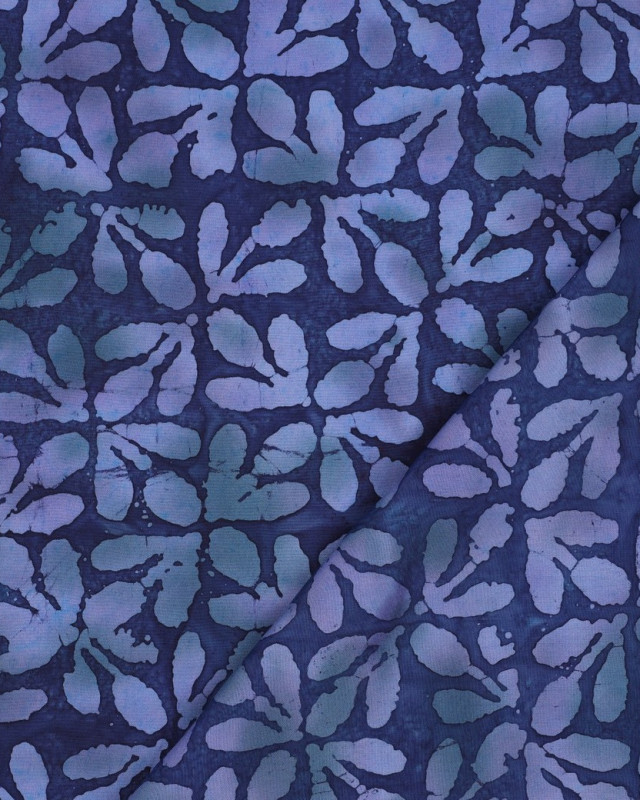 Viscose Batik Bleu Marine Motif Feuillage Bleu - Mercerine