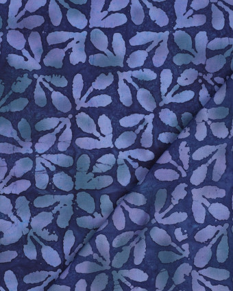 Viscose Batik Bleu Marine Motif Feuillage Bleu - Mercerine