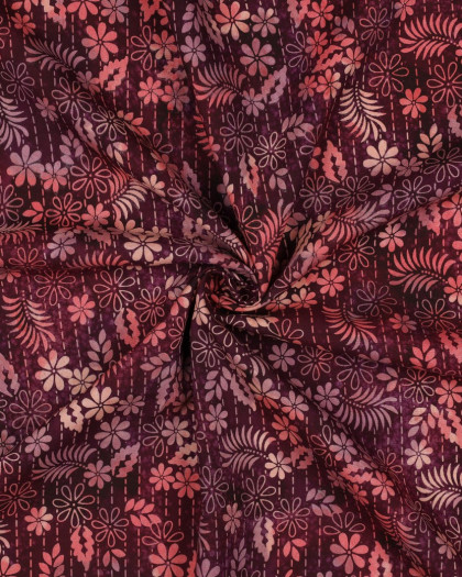 Viscose Batik Motif Fleuri Aubergine - Mercerine