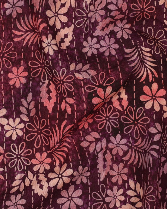 Viscose Batik Motif Fleuri Aubergine - Mercerine