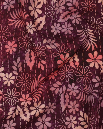 Viscose Batik Motif Fleuri Aubergine - Mercerine