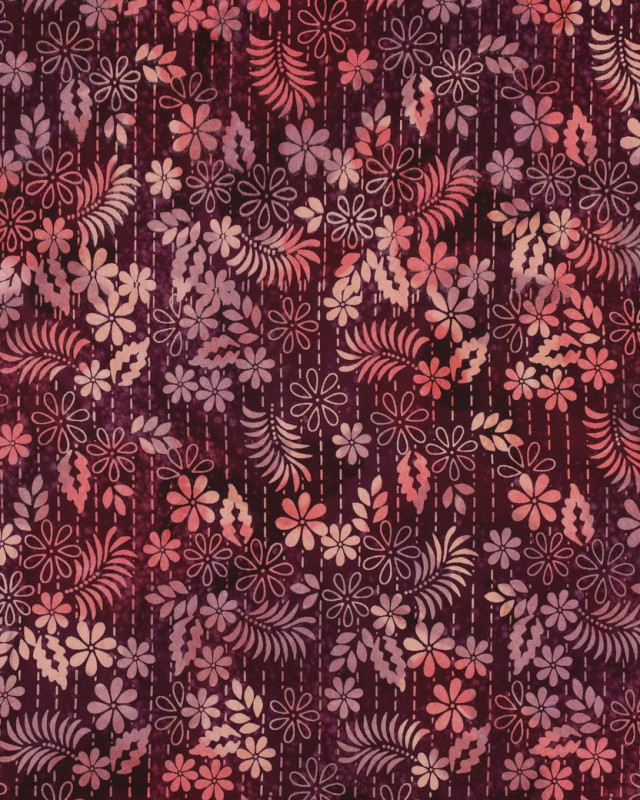 Viscose Batik Motif Fleuri Aubergine - Mercerine