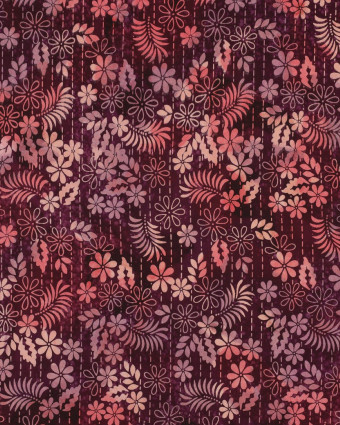 Viscose Batik Motif Fleuri Aubergine - Mercerine