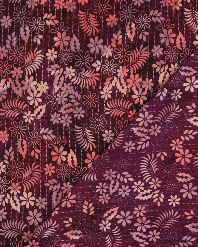 Viscose Batik Motif Fleuri Aubergine - Mercerine