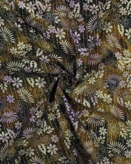 Viscose Batik Motif Fleuri Vert Kaki - Mercerine