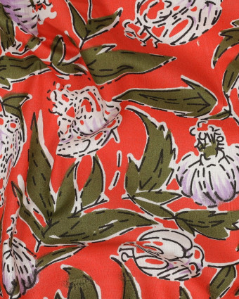 Tissu Coton Block Print Tangerine Motif Floral Indien - Mercerine