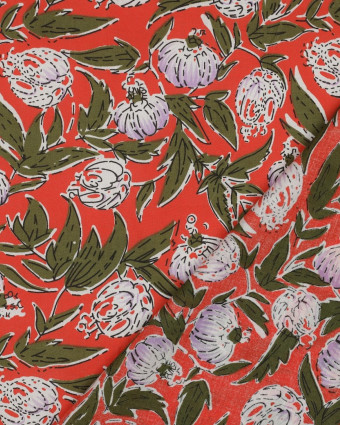 Tissu Coton Block Print Tangerine Motif Floral Indien - Mercerine