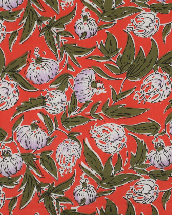 Tissu Coton Block Print Tangerine Motif Floral Indien - Mercerine