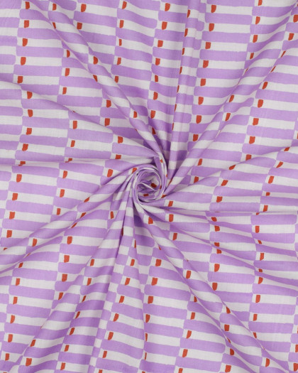 Tissu Indien Coton Bock Print  Petites Rayures Lilas - Mercerine