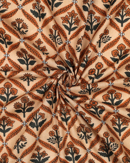 Tissu Indien Coton Bock Print Motif Fleuri Ginger - Mercerine