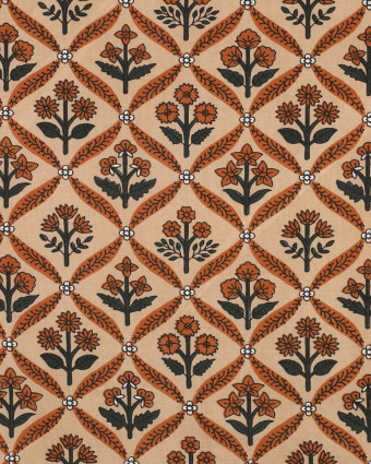 Tissu Coton Block Print Pêche Motif Fleuri - Mercerine