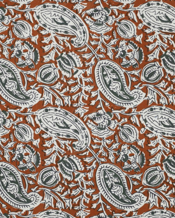 Tissu Coton Block Print Cognac Motif Floral - Mercerine