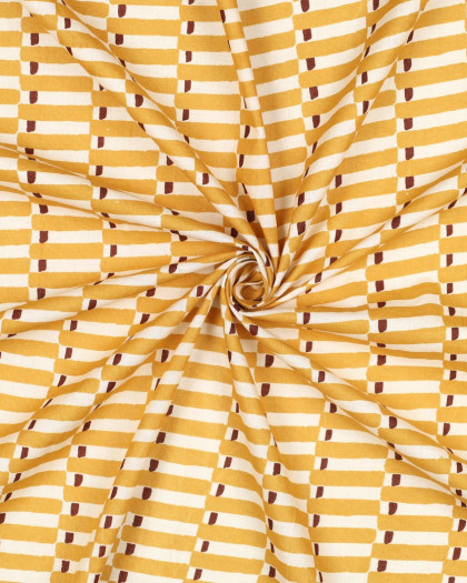 Tissu Indien Coton Bock Print Petites Rayures Ocre - Mercerine