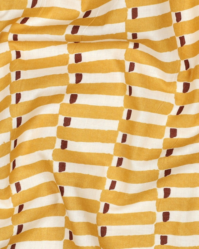 Tissu Coton Block Print Petites Rayures Ocre - Mercerine