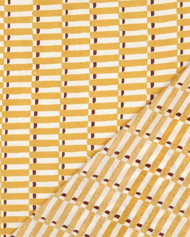 Tissu Coton Block Print Petites Rayures Ocre - Mercerine