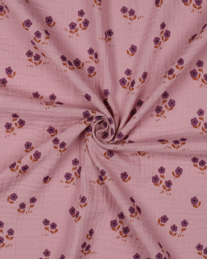 Tissu Double Gaze Mauve Petites Fleurs - Mercerine