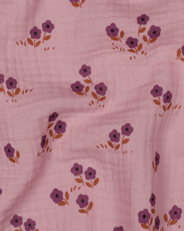 Tissu Double Gaze Mauve Petites Fleurs - Mercerine