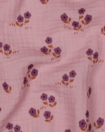 Tissu Double Gaze Mauve Petites Fleurs - Mercerine