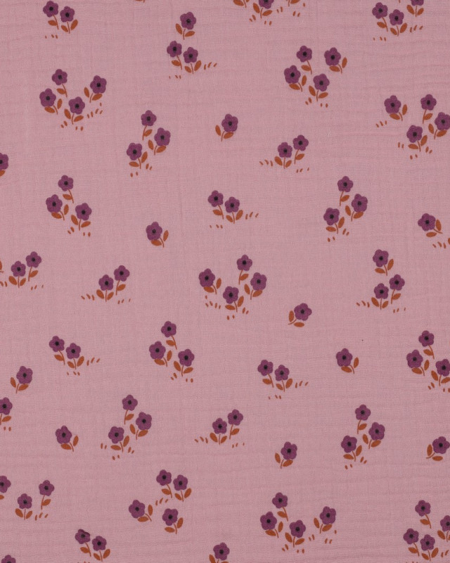 Tissu Double Gaze Mauve Petites Fleurs - Mercerine