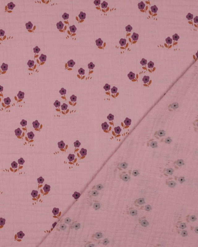 Tissu Double Gaze Mauve Petites Fleurs - Mercerine