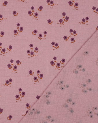 Tissu Double Gaze Mauve Petites Fleurs - Mercerine