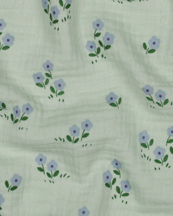 Tissu Double Gaze Vert d'eau Petites Fleurs - Mercerine