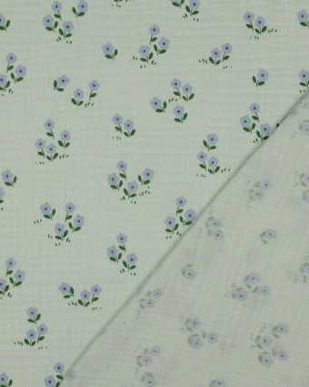 Tissu Double Gaze Vert d'eau Petites Fleurs - Mercerine