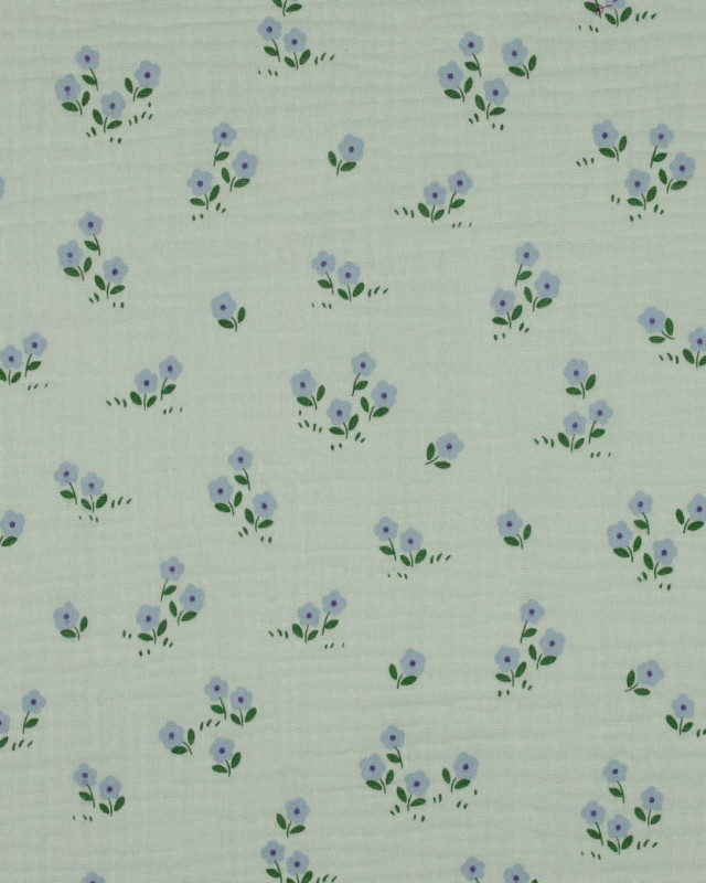 Tissu Double Gaze Vert d'eau Petites Fleurs - Mercerine