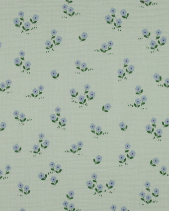 Tissu Double Gaze Vert d'eau Petites Fleurs - Mercerine