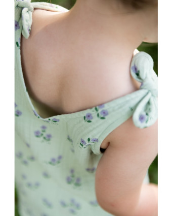 Tissu Double Gaze Vert d'eau Petites Fleurs - Mercerine