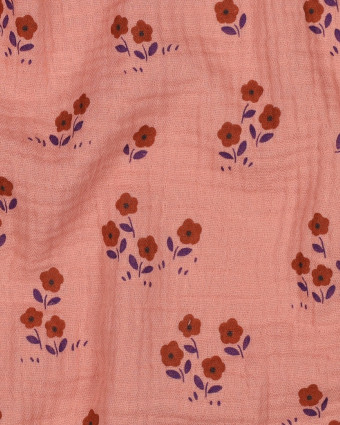 Tissu Double Gaze Pêche Petites Fleurs - Mercerine