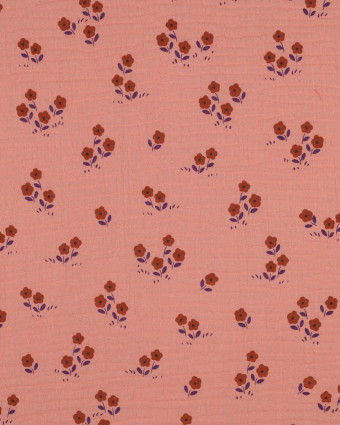 Tissu Double Gaze Pêche Petites Fleurs - Mercerine