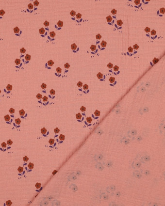 Tissu Double Gaze Pêche Petites Fleurs - Mercerine