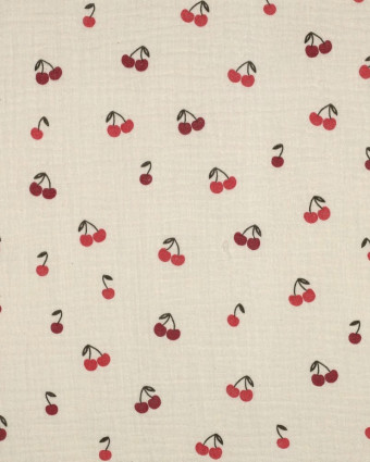 Tissu Double Gaze Ecru Petites Cerises - Mercerine