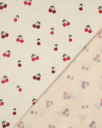Tissu Double Gaze Ecru Petites Cerises - Mercerine