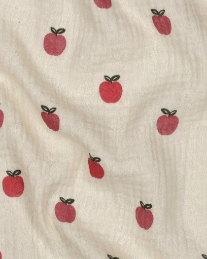 Tissu Double Gaze Ecru Pommes - Mercerine