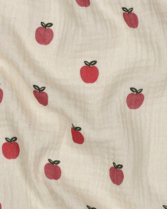 Tissu Double Gaze Ecru Pommes - Mercerine