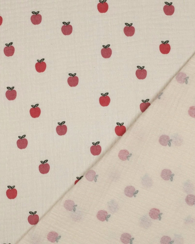 Tissu Double Gaze Ecru Pommes - Mercerine