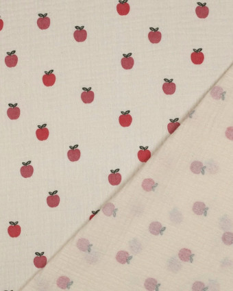 Tissu Double Gaze Ecru Pommes - Mercerine